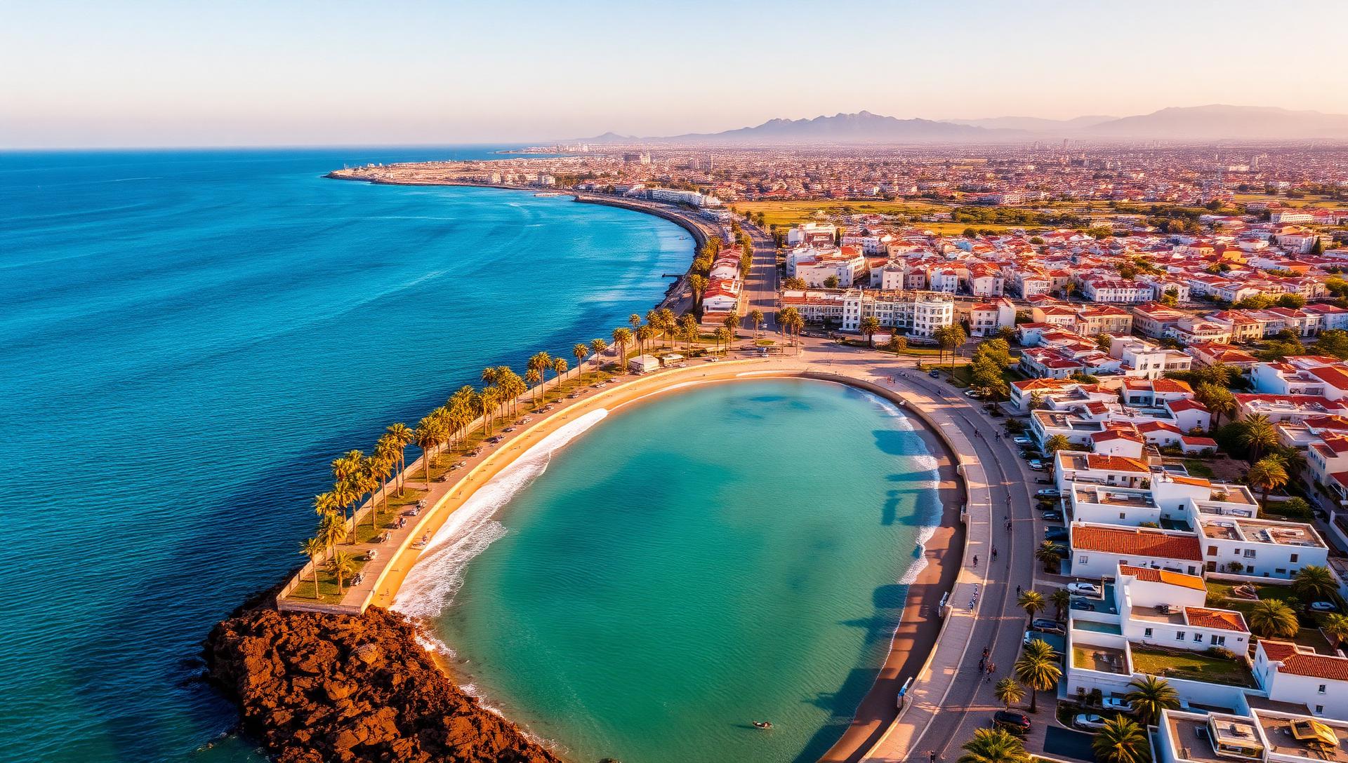 Aerial view of Larnaca seafront at sunset
